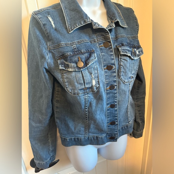 Kut From The Kloth Long Sleeve Cropped Denim Jacket Medium Wash, Size Medium - Picture 3 of 8